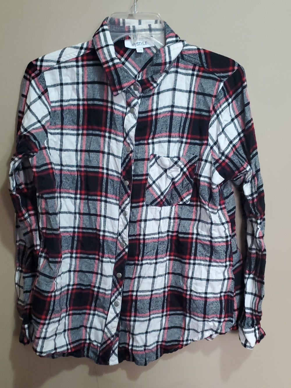My Style Plaid Button-Up Shirt - Black/White/Red Size Large